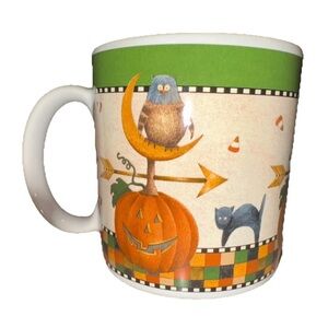 Sakura Debbie Mumm Halloween Owl, Pumpkin & Black Cat Coffee Mug